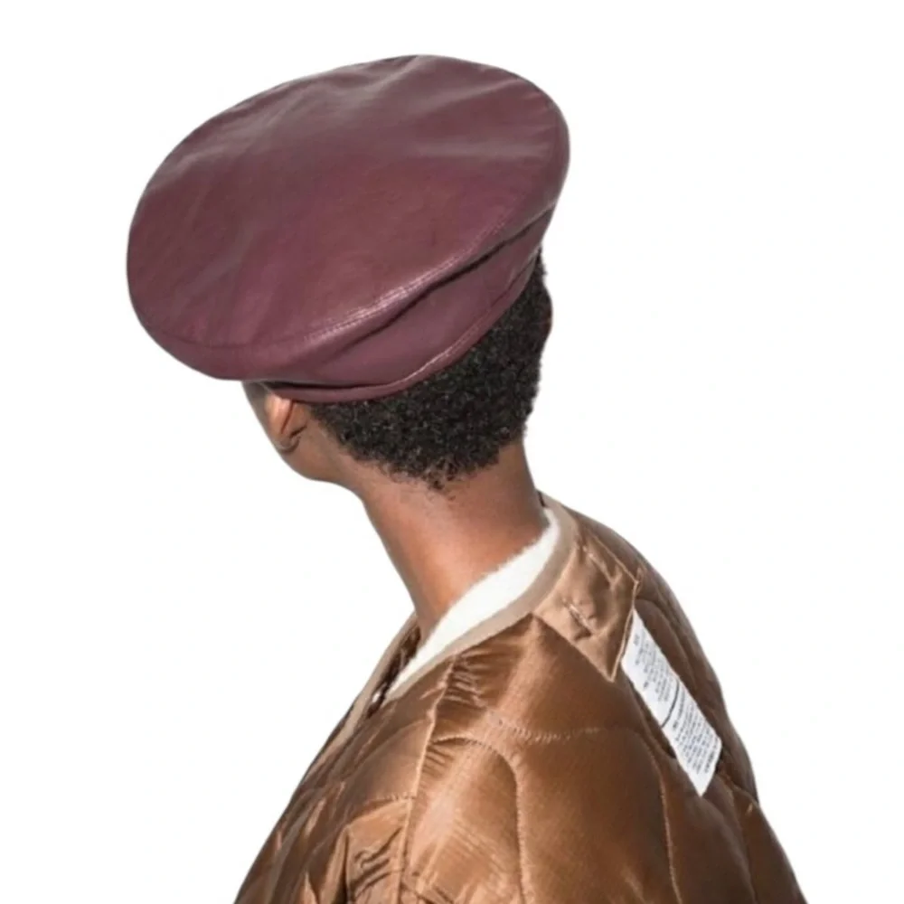 Stand Studio Freida Faux Leather Beret in burgundy, new! Stand Studio Faux Leather Freida Beret Burgundy Hat French  main image 3
